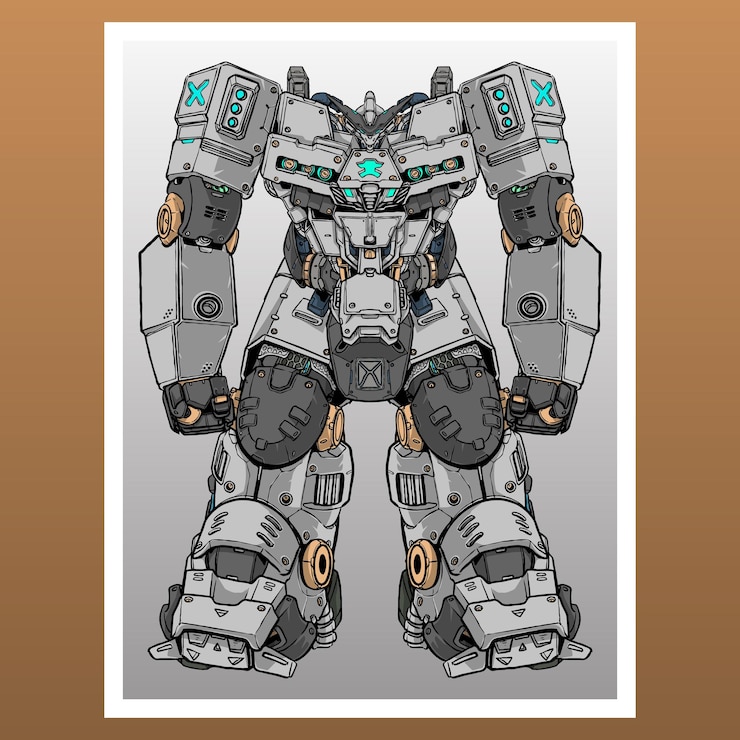 Vector ilustración mecha robot construido por cabeza brazo cuerpo pierna arma ilustración vector premium