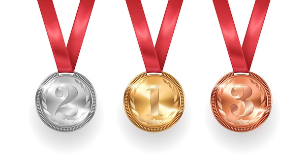 Ilustración de las medallas de los campeones colgando de cintas de satén