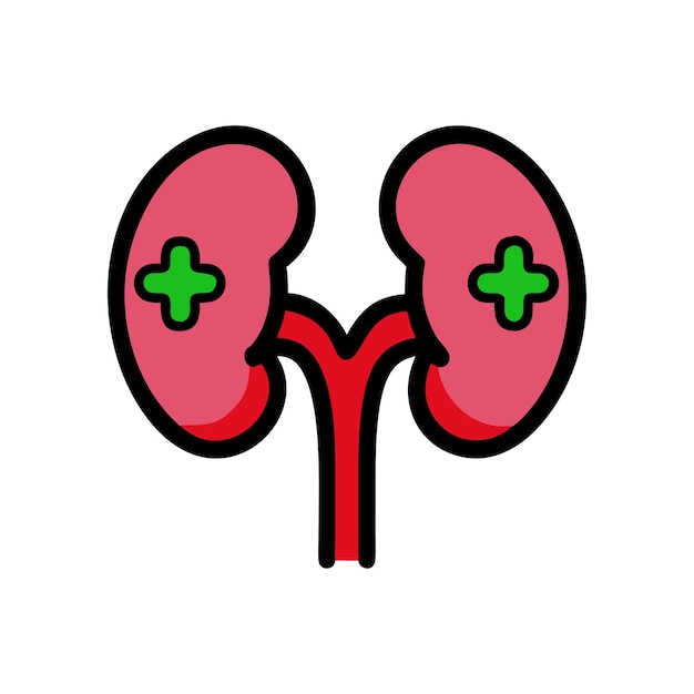 Ilustración médica de riñones humanos con el símbolo de la atención médica