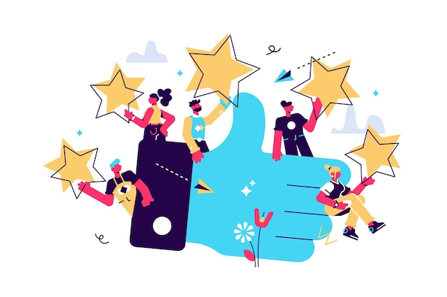 Ilustración de una medición de votos de satisfacción del cliente y calificación de estrellas