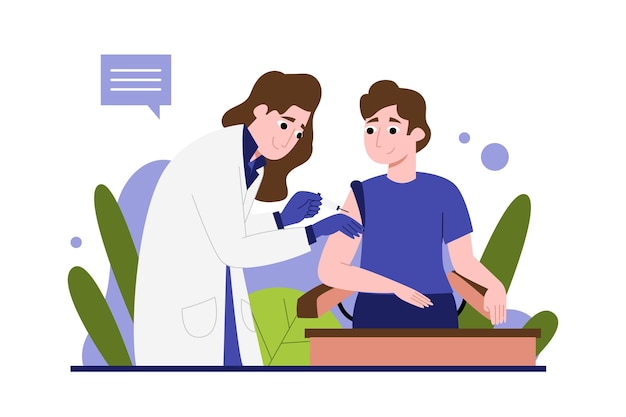 Ilustración de un médico inyectando a un paciente