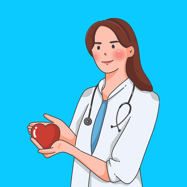 Ilustración del médico que sostiene el corazón