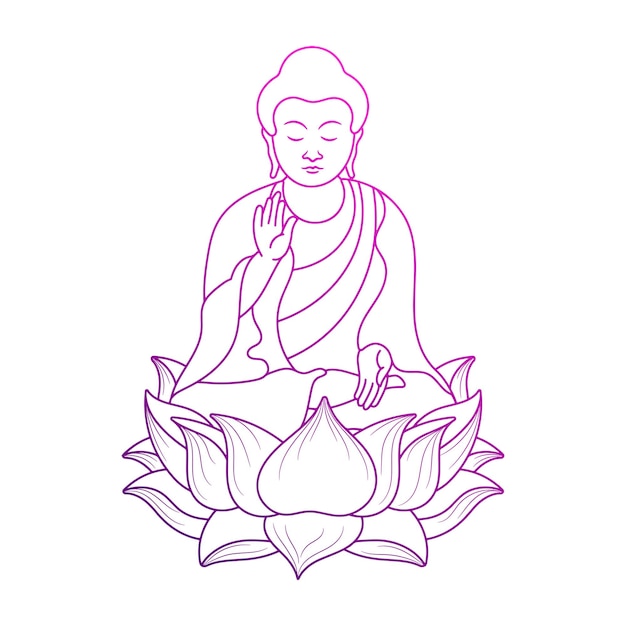 Ilustración de meditación de Buda con estilo de garabato de contorno dibujado a mano