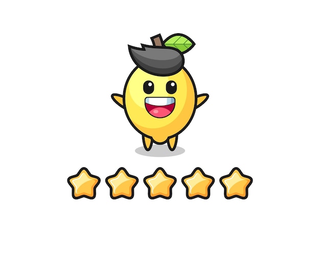 La ilustración de la mejor calificación del cliente, lindo personaje de limón con 5 estrellas, diseño de estilo lindo para camiseta, pegatina, elemento de logotipo