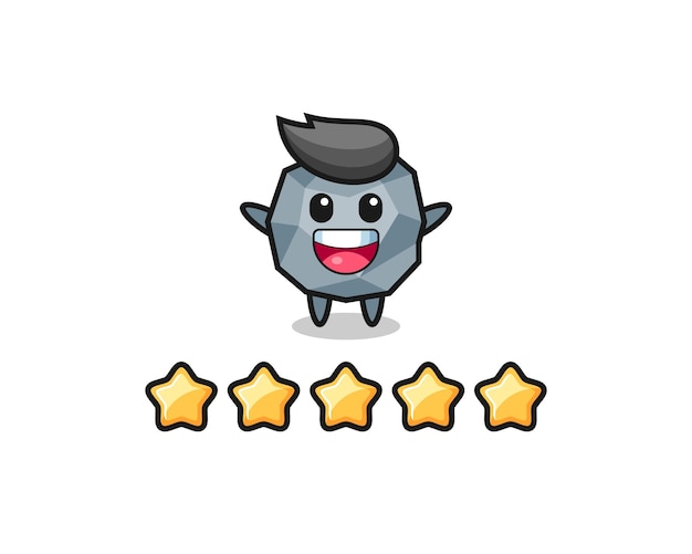 La ilustración de la mejor calificación del cliente, personaje lindo de piedra con 5 estrellas, diseño de estilo lindo para camiseta, pegatina, elemento de logotipo