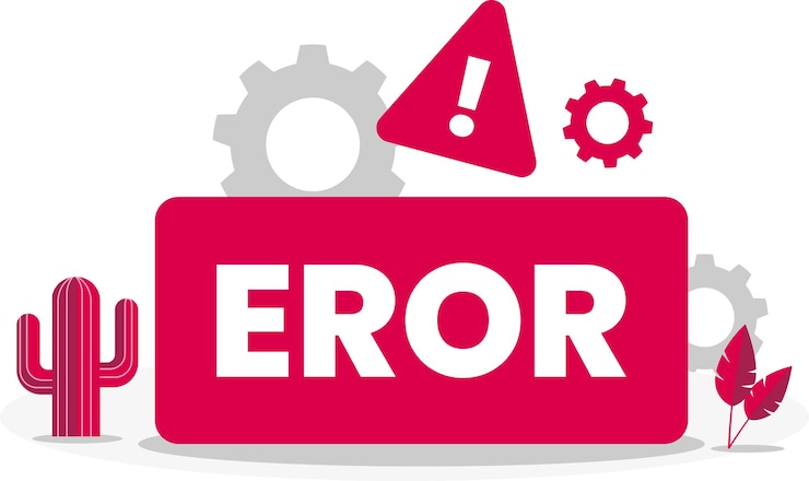 Vector ilustración del mensaje de error del sistema con icono de advertencia y engranajes website crash o server flat
