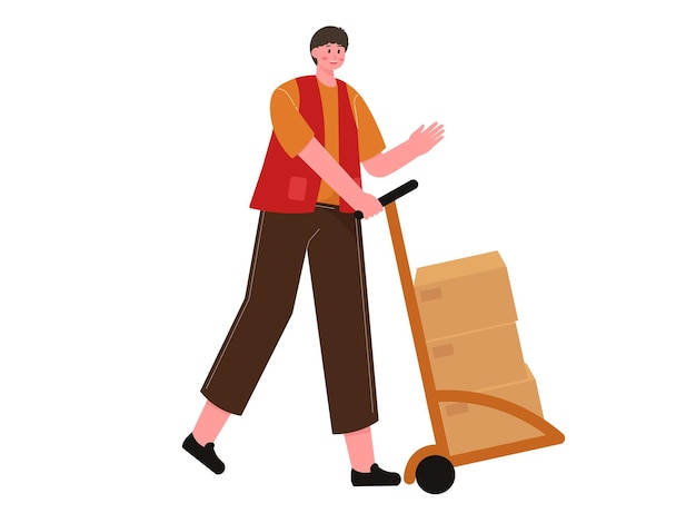 Ilustración de un mensajero llevando un paquete de caja