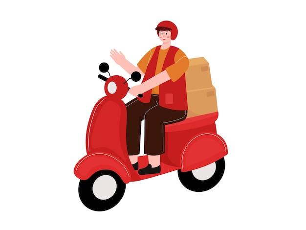 Ilustración de un mensajero en una motocicleta