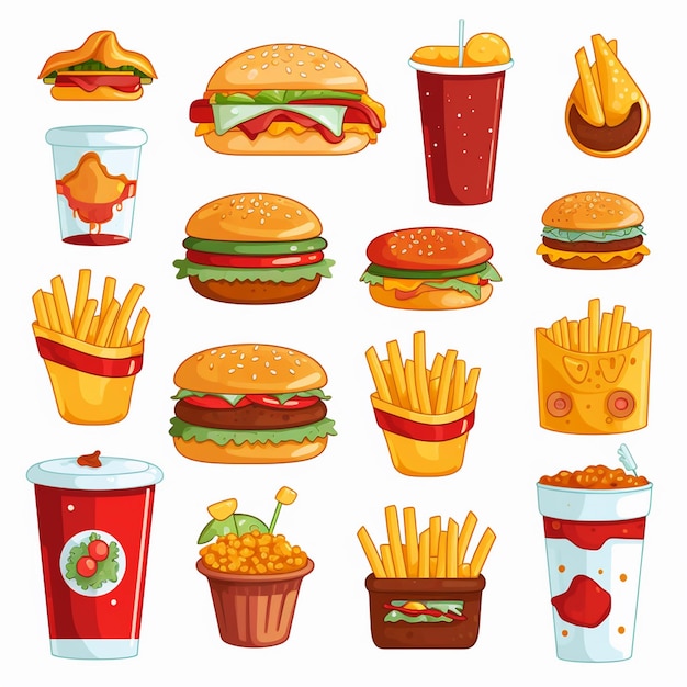 Ilustración del menú de un restaurante de hamburguesas de comida vectorial comida rápida de pizza diseño de caricaturas