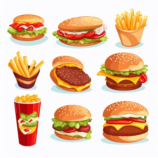 Ilustración del menú de un restaurante de hamburguesas de comida vectorial comida rápida de pizza diseño de caricaturas