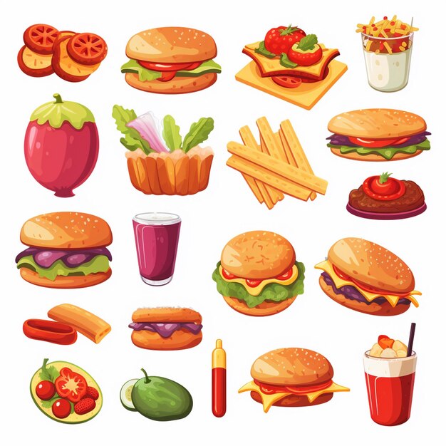 Ilustración de menú vectorial comida comida de carne restaurante popular conjunto de almuerzo icono cena bocadillo