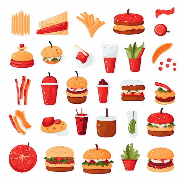 Ilustración de menú vectorial comida comida de carne restaurante popular conjunto de almuerzo icono cena bocadillo