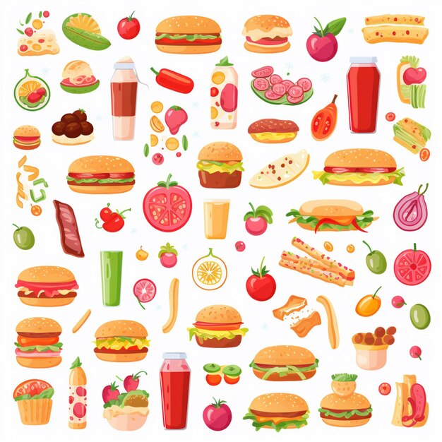 Ilustración de menú vectorial comida comida de carne restaurante popular conjunto de almuerzo icono cena bocadillo