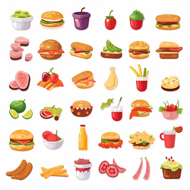 Ilustración de menú vectorial comida comida de carne restaurante popular conjunto de almuerzo icono cena bocadillo