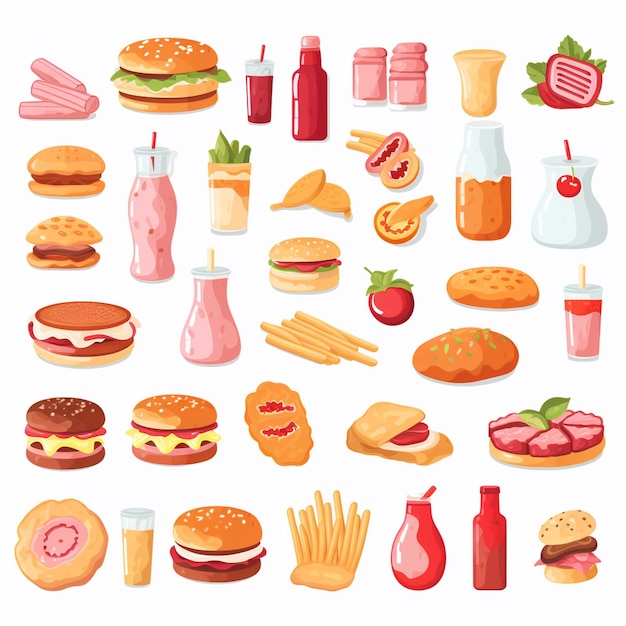 Vector ilustración de menú vectorial comida comida de carne restaurante popular conjunto de almuerzo icono cena bocadillo