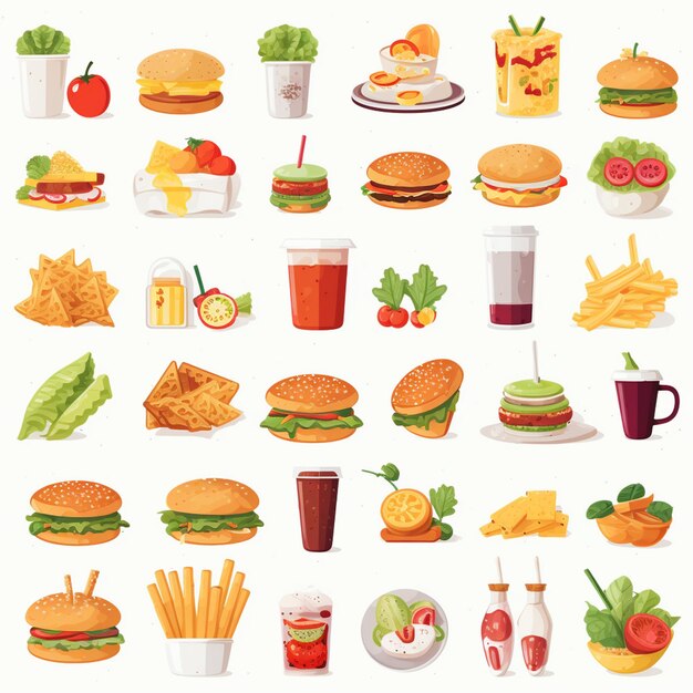Ilustración de menú vectorial comida comida de carne restaurante popular conjunto de almuerzo icono cena bocadillo