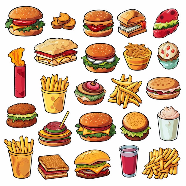 Ilustración de menú vectorial comida comida de carne restaurante popular conjunto de almuerzo icono cena bocadillo