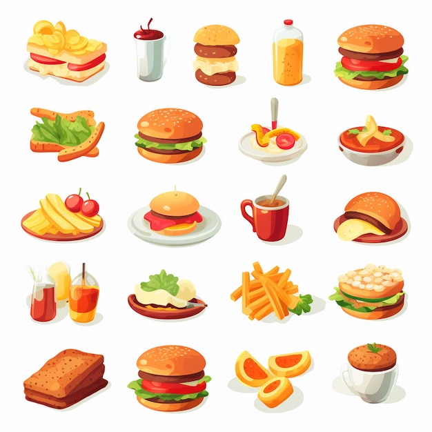 Ilustración de menú vectorial comida comida de carne restaurante popular conjunto de almuerzo icono cena bocadillo