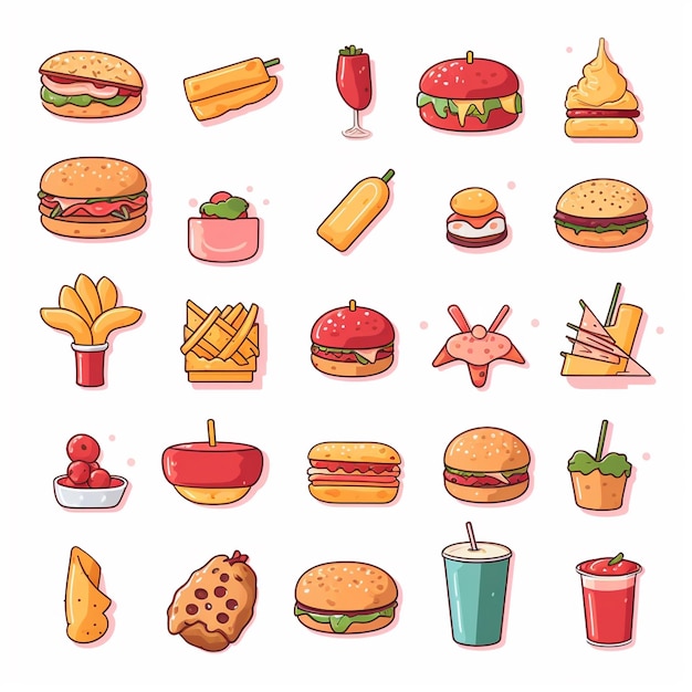 Ilustración de menú vectorial comida comida de carne restaurante popular conjunto de almuerzo icono cena bocadillo