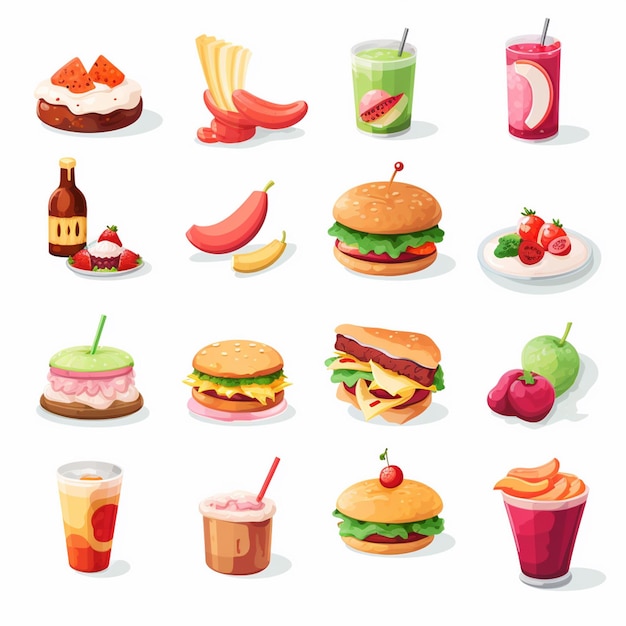 Ilustración de menú vectorial comida comida de carne restaurante popular conjunto de almuerzo icono cena bocadillo