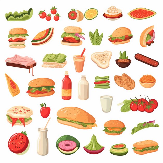Ilustración de menú vectorial comida comida de carne restaurante popular conjunto de almuerzo icono cena bocadillo