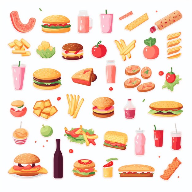 Ilustración de menú vectorial comida comida de carne restaurante popular conjunto de almuerzo icono cena bocadillo