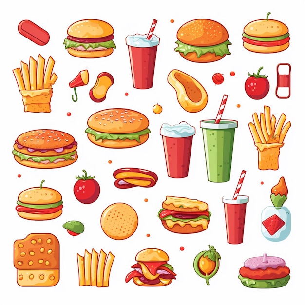 Ilustración de menú vectorial comida comida de carne restaurante popular conjunto de almuerzo icono cena bocadillo