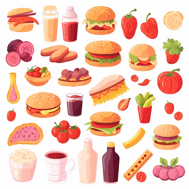Ilustración de menú vectorial comida comida de carne restaurante popular conjunto de almuerzo icono cena bocadillo