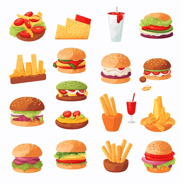 Ilustración de menú vectorial comida comida de carne restaurante popular conjunto de almuerzo icono cena bocadillo