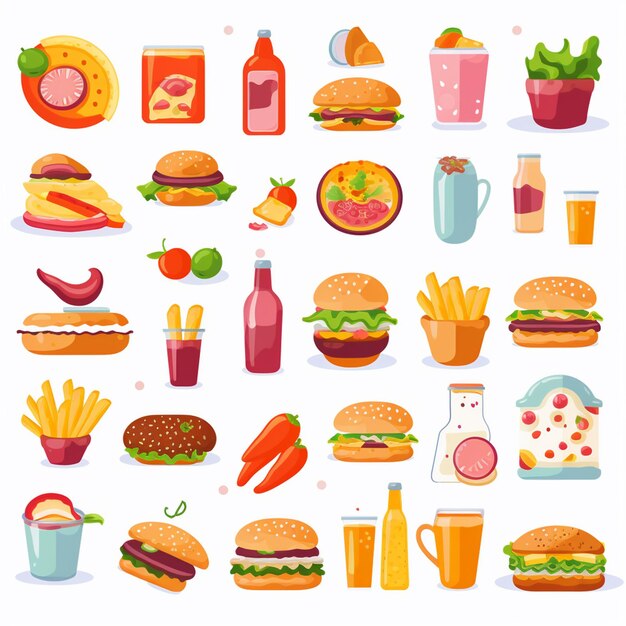 Ilustración de menú vectorial comida comida de carne restaurante popular conjunto de almuerzo icono cena bocadillo