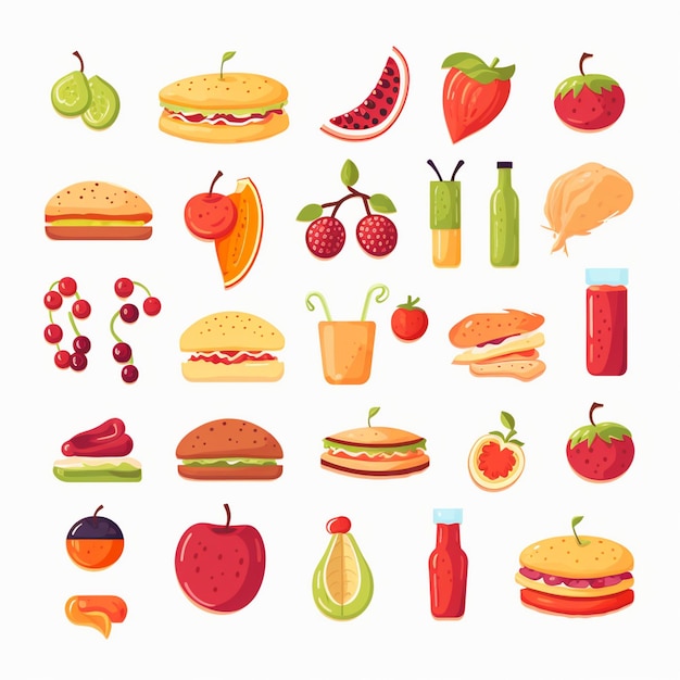 Ilustración de menú vectorial comida comida de carne restaurante popular conjunto de almuerzo icono cena bocadillo