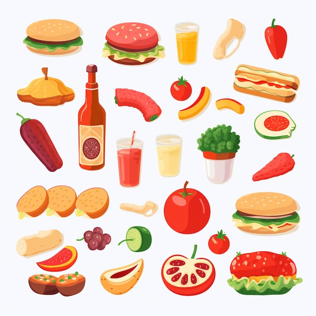 Ilustración de menú vectorial comida comida de carne restaurante popular conjunto de almuerzo icono cena bocadillo