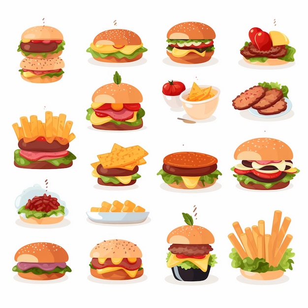 Ilustración de menú vectorial comida comida de carne restaurante popular conjunto de almuerzo icono cena bocadillo