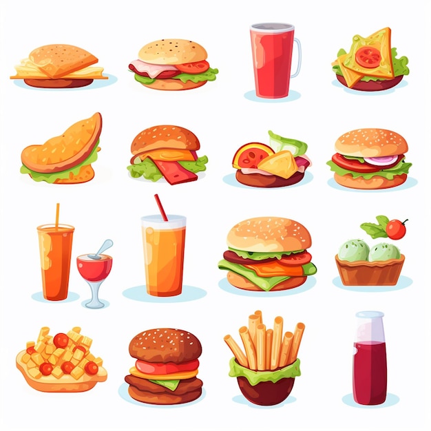 Ilustración de menú vectorial comida comida de carne restaurante popular conjunto de almuerzo icono cena bocadillo