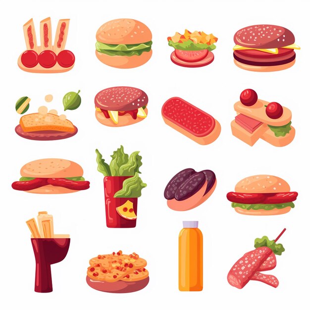 Ilustración de menú vectorial comida comida de carne restaurante popular conjunto de almuerzo icono cena bocadillo