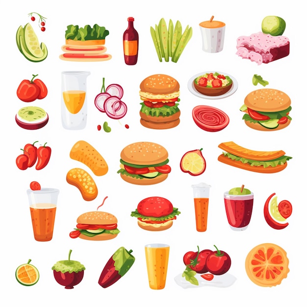 Ilustración de menú vectorial comida comida de carne restaurante popular conjunto de almuerzo icono cena bocadillo