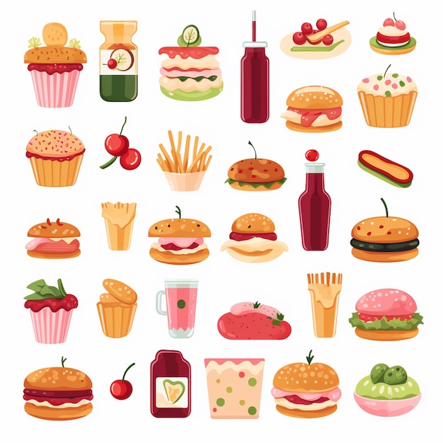 Ilustración de menú vectorial comida comida de carne restaurante popular conjunto de almuerzo icono cena bocadillo