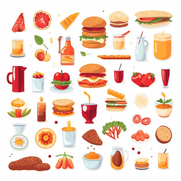 Vector ilustración de menú vectorial comida comida de carne restaurante popular conjunto de almuerzo icono cena bocadillo