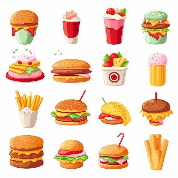 Ilustración de menú vectorial comida comida de carne restaurante popular conjunto de almuerzo icono cena bocadillo