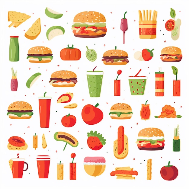 Ilustración de menú vectorial comida comida de carne restaurante popular conjunto de almuerzo icono cena bocadillo