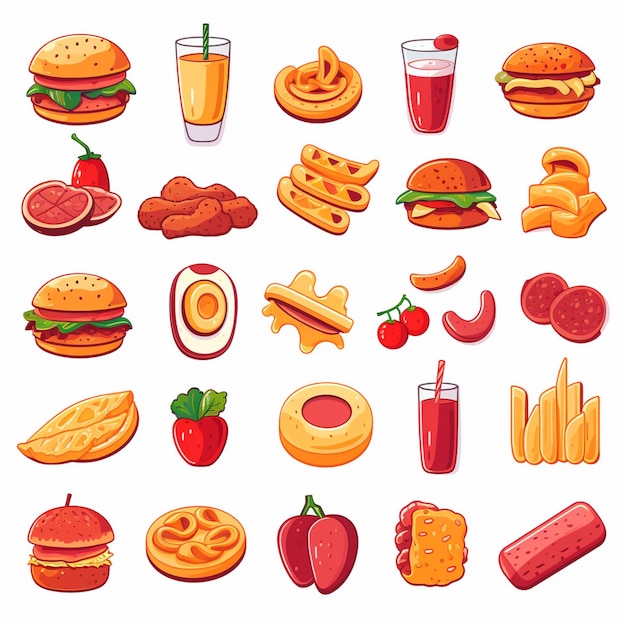 Ilustración de menú vectorial comida comida de carne restaurante popular conjunto de almuerzo icono cena bocadillo