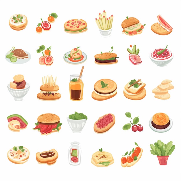 Ilustración de menú vectorial comida comida de carne restaurante popular conjunto de almuerzo icono cena bocadillo