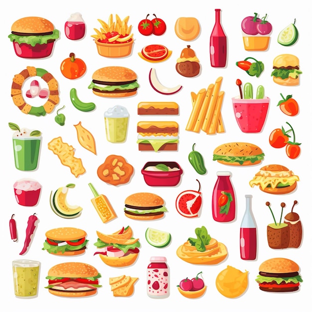 Ilustración de menú vectorial comida comida de carne restaurante popular conjunto de almuerzo icono cena bocadillo