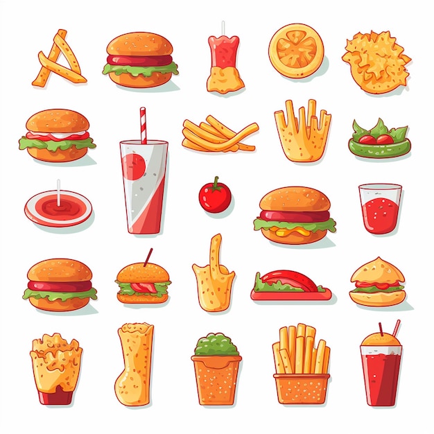 Ilustración de menú vectorial comida comida de carne restaurante popular conjunto de almuerzo icono cena bocadillo