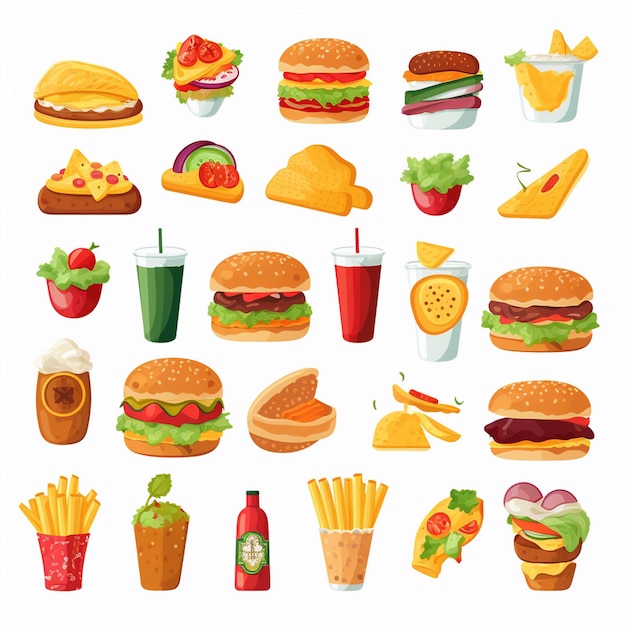 Ilustración de menú vectorial comida comida de carne restaurante popular conjunto de almuerzo icono cena bocadillo