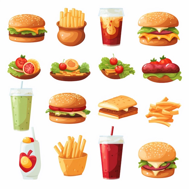 Ilustración de menú vectorial comida comida de carne restaurante popular conjunto de almuerzo icono cena bocadillo