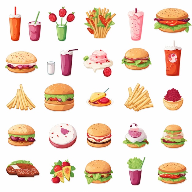 Ilustración de menú vectorial comida comida de carne restaurante popular conjunto de almuerzo icono cena bocadillo