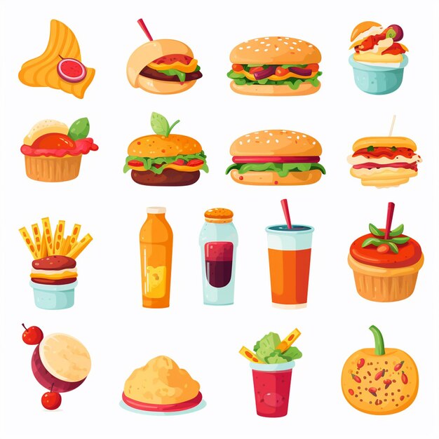 Ilustración de menú vectorial comida comida de carne restaurante popular conjunto de almuerzo icono cena bocadillo