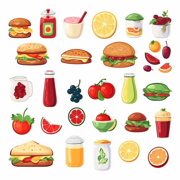 Ilustración de menú vectorial comida comida de carne restaurante popular conjunto de almuerzo icono cena bocadillo