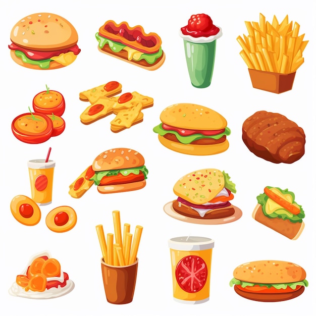 Ilustración de menú vectorial comida comida de carne restaurante popular conjunto de almuerzo icono cena bocadillo